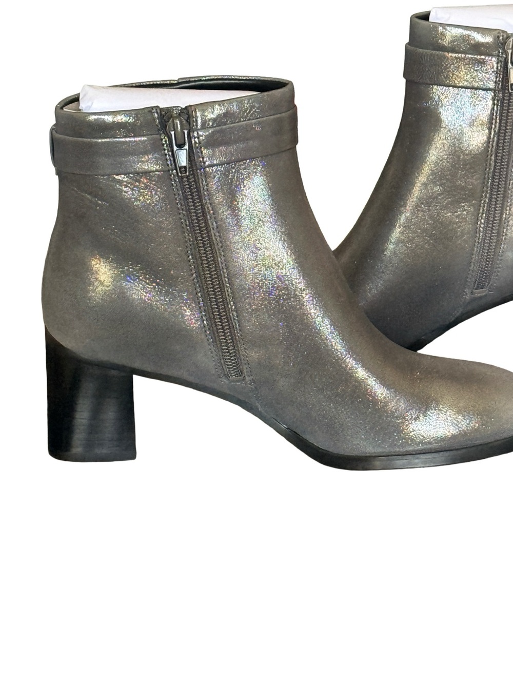 NIB-Kate Spade Madelaine Ankle Strap Booties in Shimmery Gunmetal Suede Boots 7B